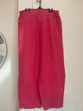 **Le Nove  made in Italy Bright Fuchsia Linen Wide-Leg Cropped Pants